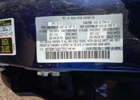 2010 Mazda Cx-9 Touring from USA, damaged, VIN JM3TB3MV7A0217312